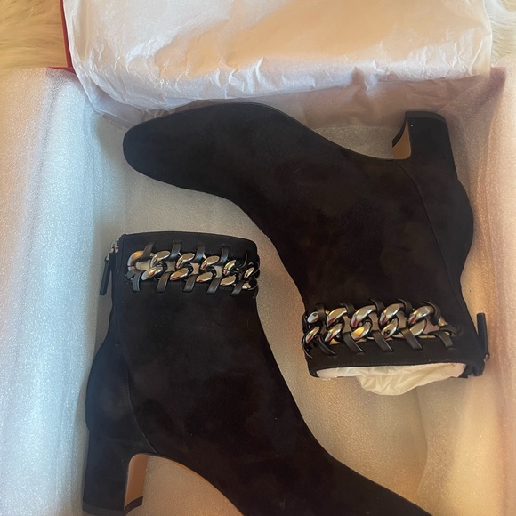 Valentino Garavani Black Suede Ankle Boots with Silver Chain Accent - Picture 5 of 10